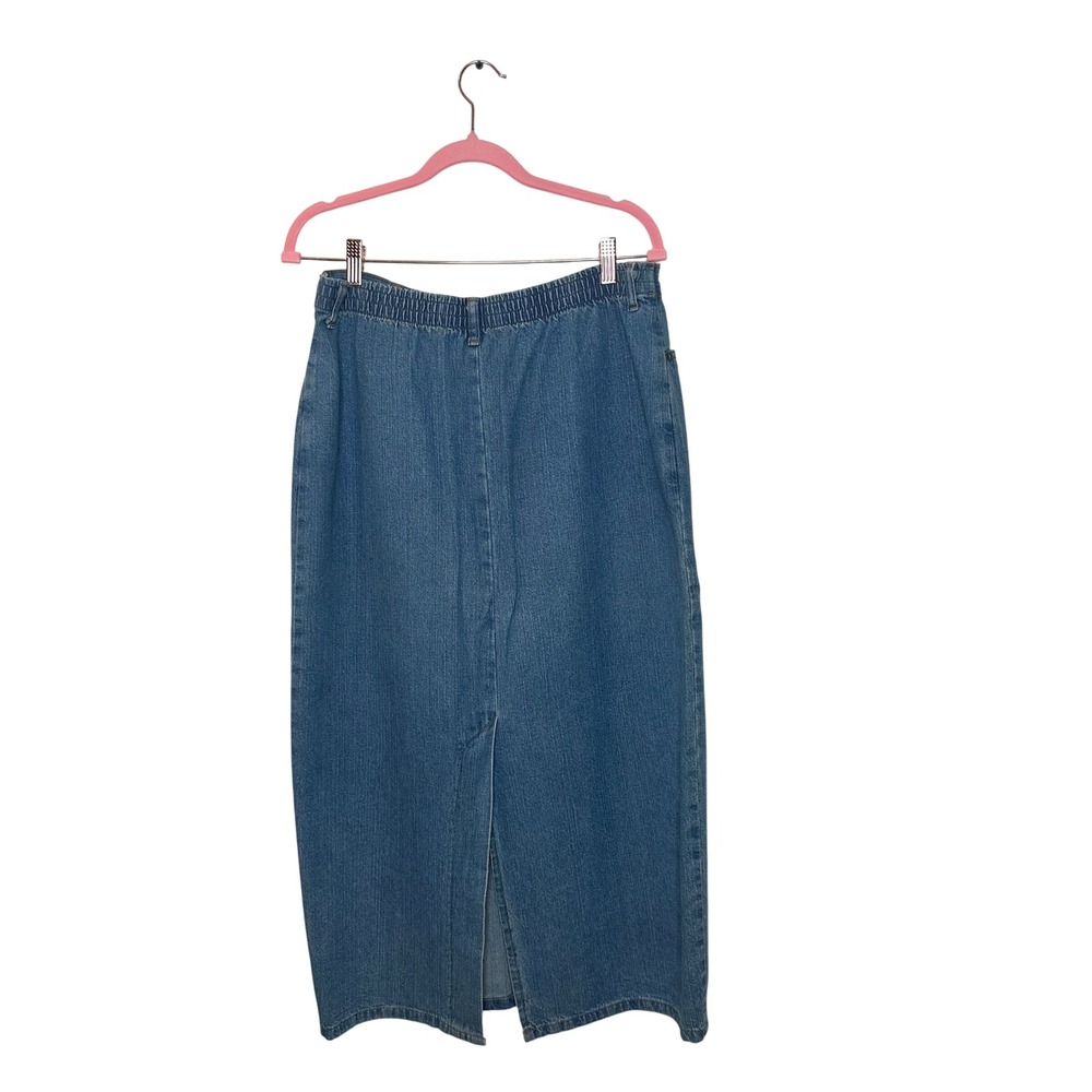 Vintage Prairie Denim Maxi Skirt Medium Wash High Waist USA Made Cotton 12/ 14 - Picture 2 of 7